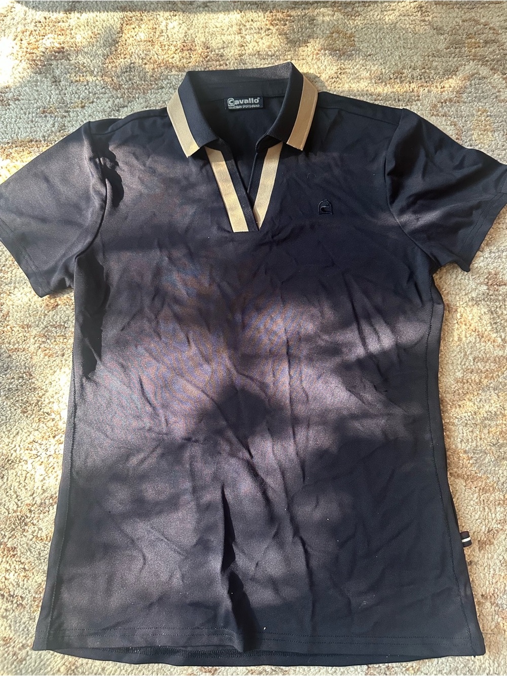 Cavallo Navy Short-Sleeve Polo with Tan Contrast Collar